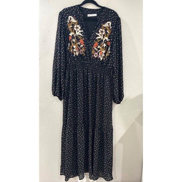 Rusttydustty Dress Modern Bohemia Embroidered maxi with white polka dot size 1X - Picture 1 of 7